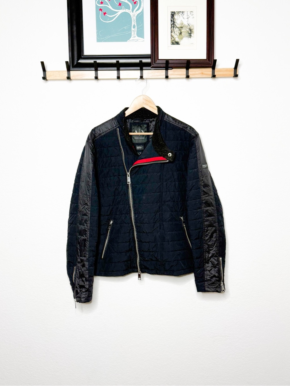 A|X Armani Exchange Black Quilted Moto Jacket Size L